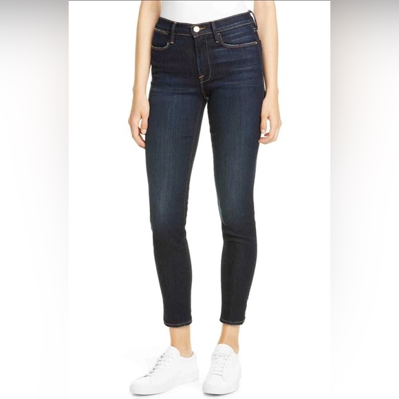 Frame Le High Skinny Jeans 6 Copa Blue Denim Slit Ankle Mid Rise Size 25 - Picture 1 of 10